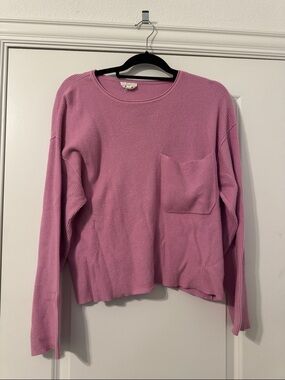 Pink Crewneck Pocket Sweater - Women's Lightweight Knit
